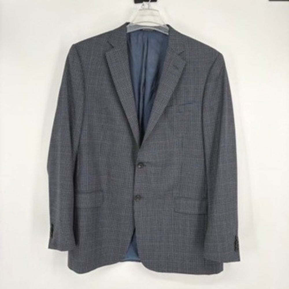 Hart Schaffner Marx Blazer 48R Blue Grey Micro-Houndstooth Sport Coat USA Made‎
